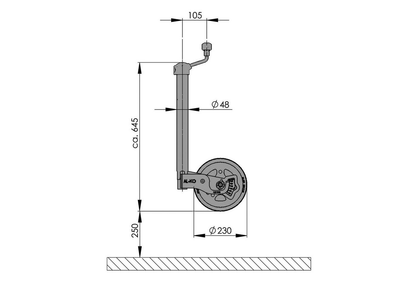 AL-KO Stützrad Stützrad, AL-KO Premium, 230x80mm Vollgummi, Ø48x645mm Rohr, 300kg Bild 3