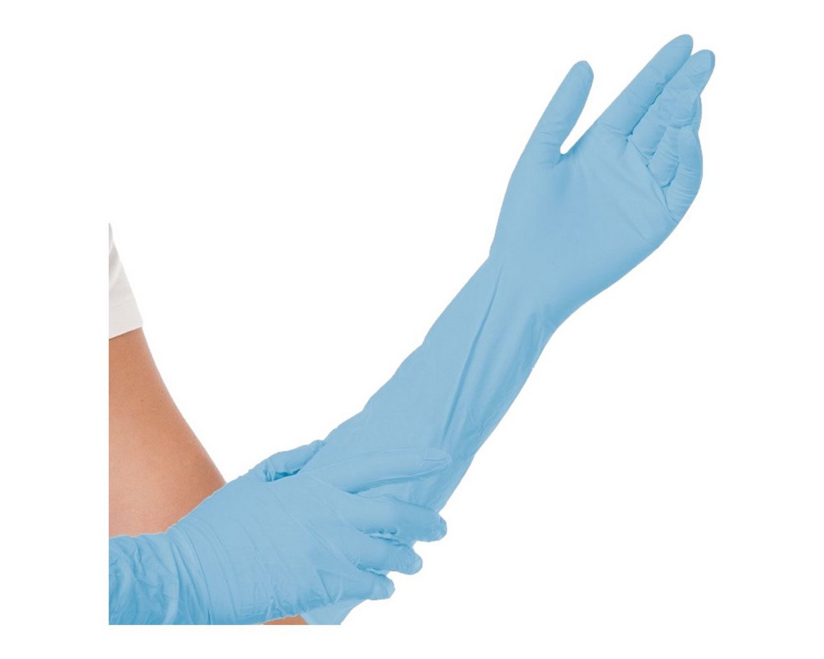 Franz Mensch Nitril-Handschuhe Hygostar "Extra Safe Superlong", Blau, 50 Stück extra lang