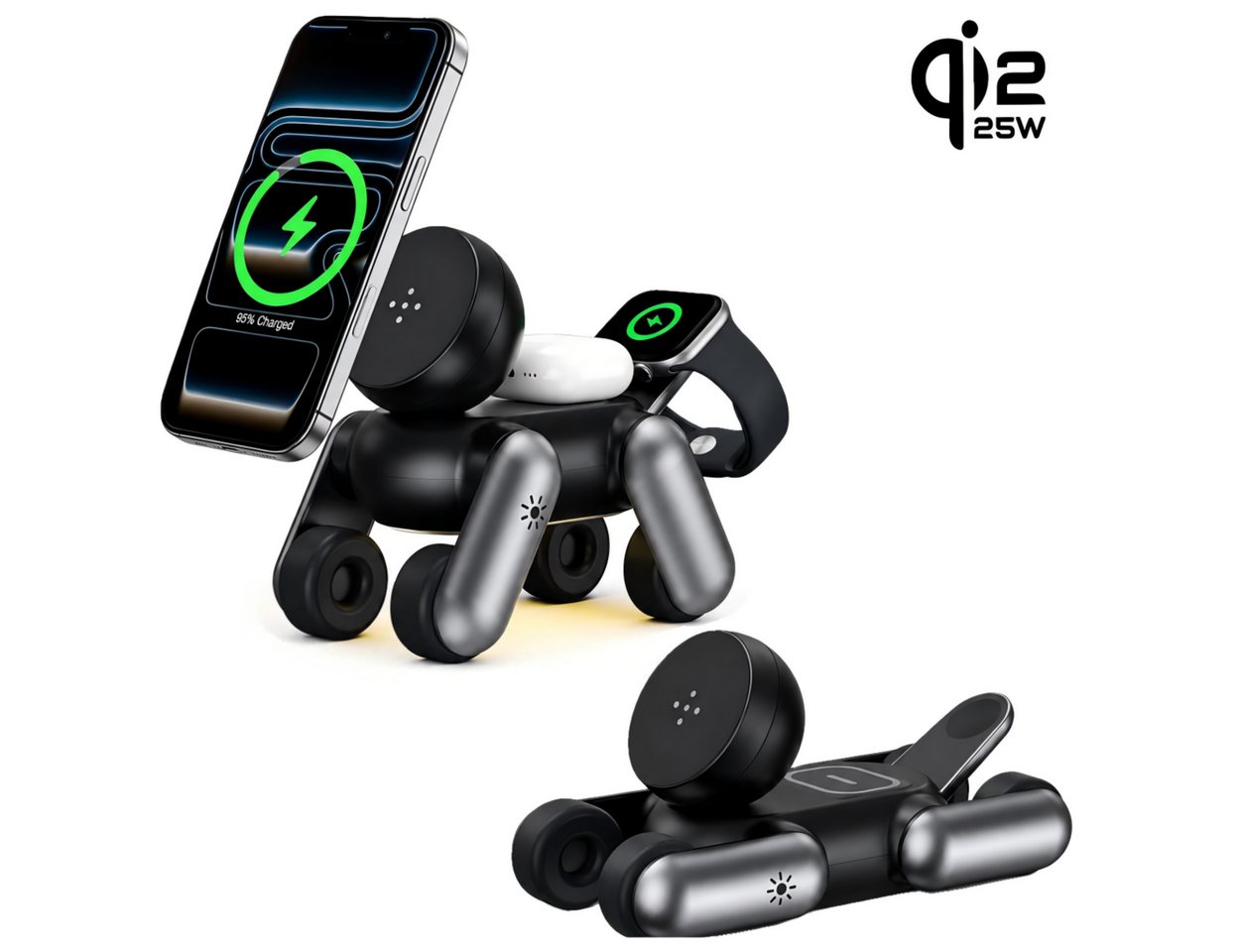 ibettertec 2026 25W Ladestation 4 in 1 MagSafe Ladegerät mit LED-Nachtlicht Induktions-Ladegerät (Wireless Charger Statio für iPhone 17–12 Serie,Apple Watch, AirPods, faltbare wireless charger, magnetisch, Qi 2.2 25W) Bild 3