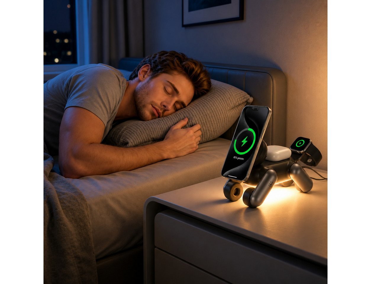 ibettertec 2026 25W Ladestation 4 in 1 MagSafe Ladegerät mit LED-Nachtlicht Induktions-Ladegerät (Wireless Charger Statio für iPhone 17–12 Serie,Apple Watch, AirPods, faltbare wireless charger, magnetisch, Qi 2.2 25W) Bild 4