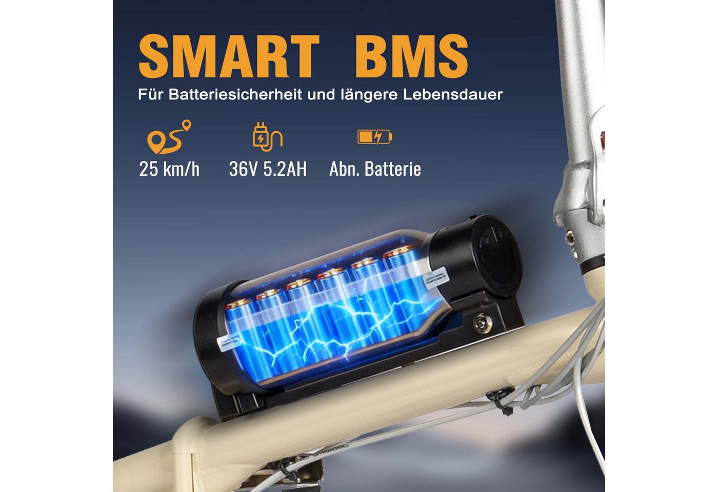 Vankel E-Bike Smart 20 Faltbares Damen u. Herren E-Fahrrad 190WH Pedelec, 36V 60 km, Heckmotor, 190 Wh, Cityrad 7 Gang Shimano,Scheibenbremsen, Kettenschaltung Bild 3
