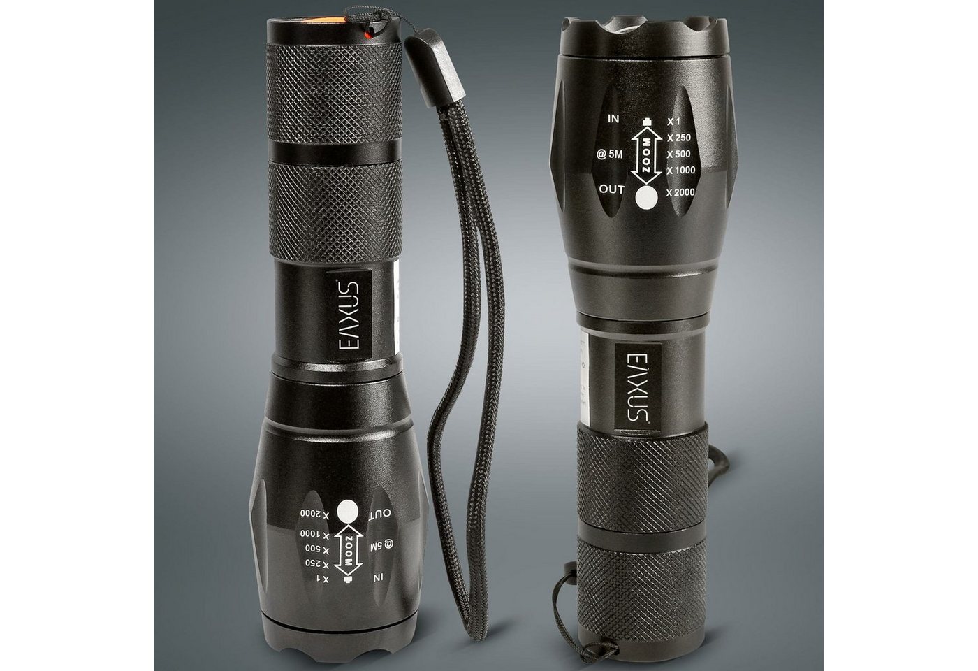 EAXUS LED Taschenlampe Taktische Taschenlampe Zoombar (4-St), 5 Leuchtmodi, SOS-Modus, Aluminium-Gehäuse, 1000 Lumen Bild 3