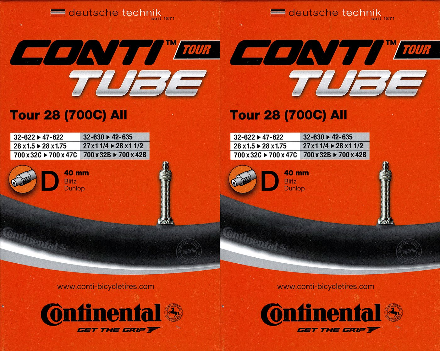 CONTINENTAL Fahrradschlauch 2x Continental Tour 28 All 28 Zoll DV (32/47-622) (32/42-630/635) DV40, 28, (2-St)
