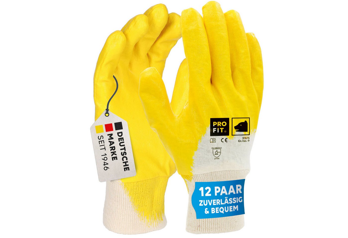 PRO FIT Nitril-Handschuhe Arbeitshandschuhe, Gartenhandschuh ¾ beschichtet, Mechaniker-Handschuh (12, Paar) Wasserdichte Handinnenfläche Bild 5