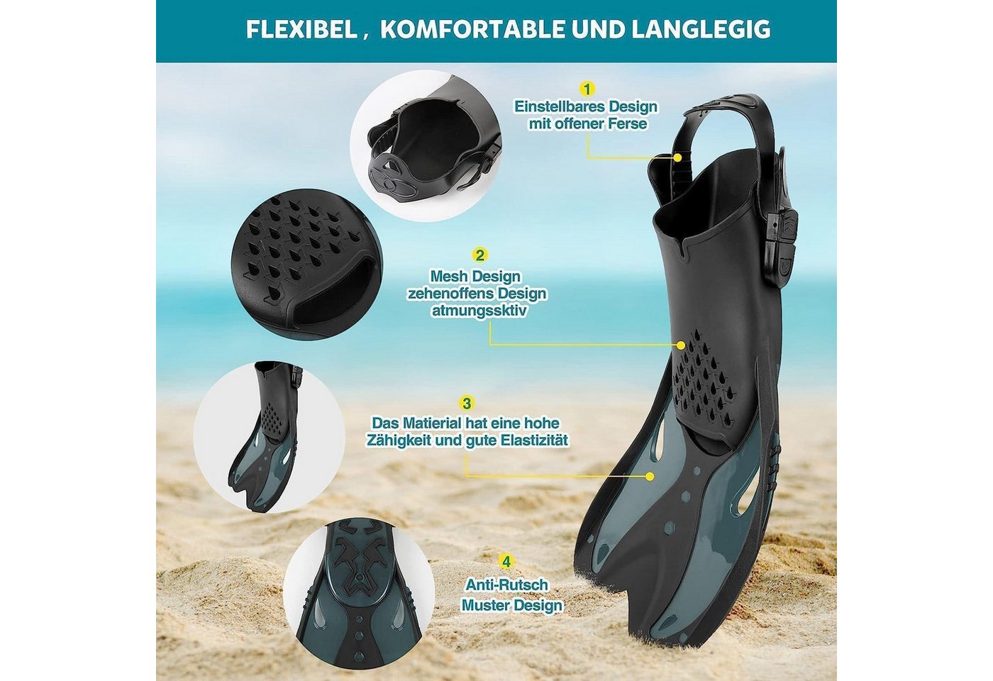 LuxusKollektion Tauchset Tauchset Erwachsene Panorama Schnorchelmaske Flossen 3 in 1 Set S/M EU