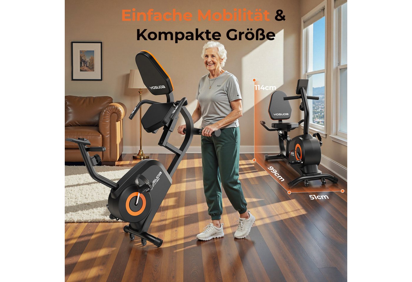 YOSUDA Heimtrainer Fahrrad, mit Magnetbremse, 16 Widerstandsstufen (1-tlg), verstellbarem Sitz & LCD-Pulssensor, leise, bis 160 kg Traglast