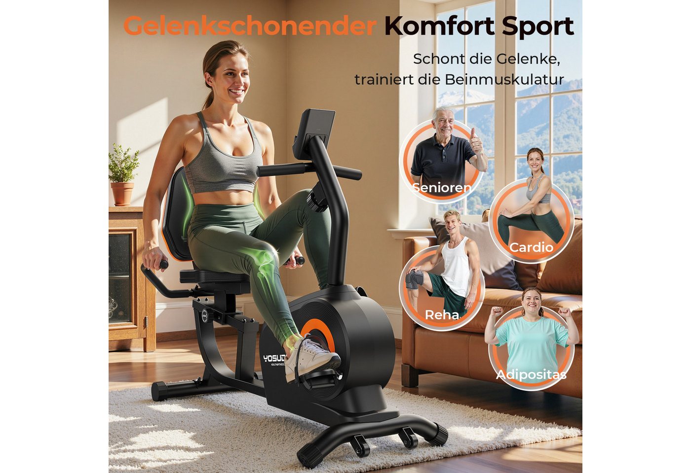 YOSUDA Heimtrainer Fahrrad, mit Magnetbremse, 16 Widerstandsstufen (1-tlg), verstellbarem Sitz & LCD-Pulssensor, leise, bis 160 kg Traglast Bild 5