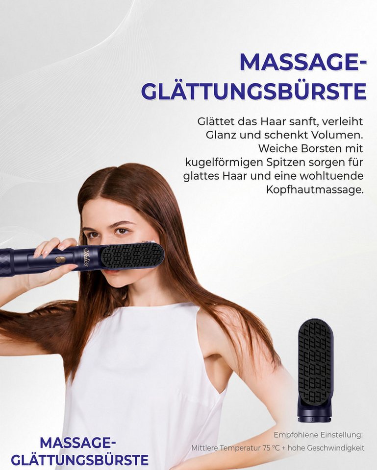 UKLISS Multihaarstyler 6-in-1-Haarstyler- und Föhn-Set, 1000-W-Rundbürsten-Föhn, Luftlockenstab, Warmluft- und Glättbürste, Styling für alle Haartypen