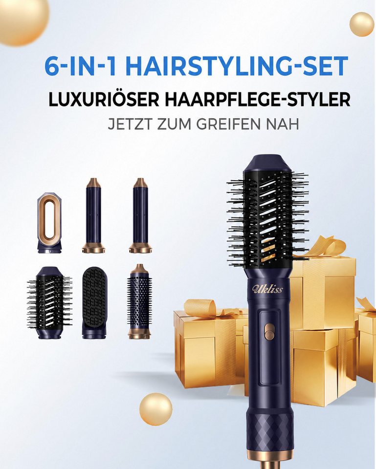 UKLISS Multihaarstyler 6-in-1-Haarstyler- und Föhn-Set, 1000-W-Rundbürsten-Föhn, Luftlockenstab, Warmluft- und Glättbürste, Styling für alle Haartypen Bild 2