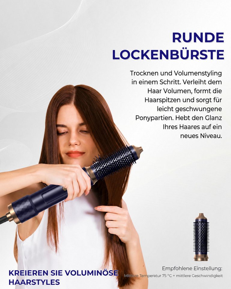 UKLISS Multihaarstyler 6-in-1-Haarstyler- und Föhn-Set, 1000-W-Rundbürsten-Föhn, Luftlockenstab, Warmluft- und Glättbürste, Styling für alle Haartypen Bild 3