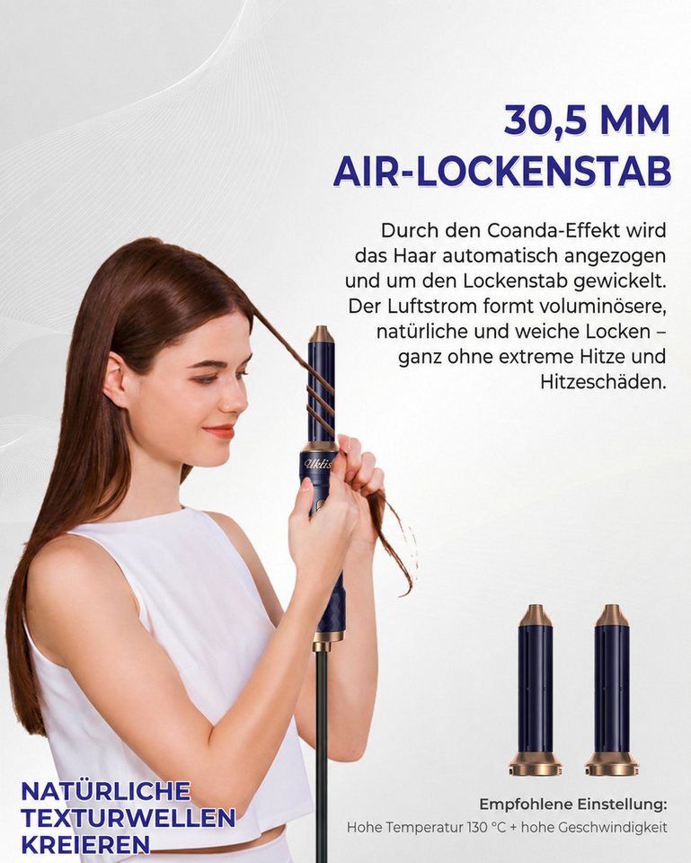 UKLISS Multihaarstyler 6-in-1-Haarstyler- und Föhn-Set, 1000-W-Rundbürsten-Föhn, Luftlockenstab, Warmluft- und Glättbürste, Styling für alle Haartypen Bild 4