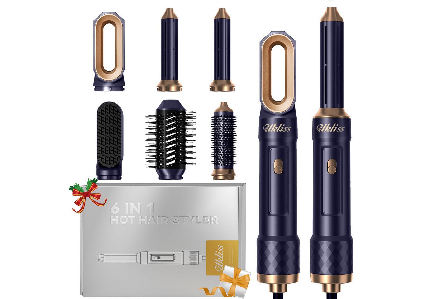 UKLISS Multihaarstyler 6-in-1-Haarstyler- und Föhn-Set, 1000-W-Rundbürsten-Föhn, Luftlockenstab, Warmluft- und Glättbürste, Styling für alle Haartypen Bild 5