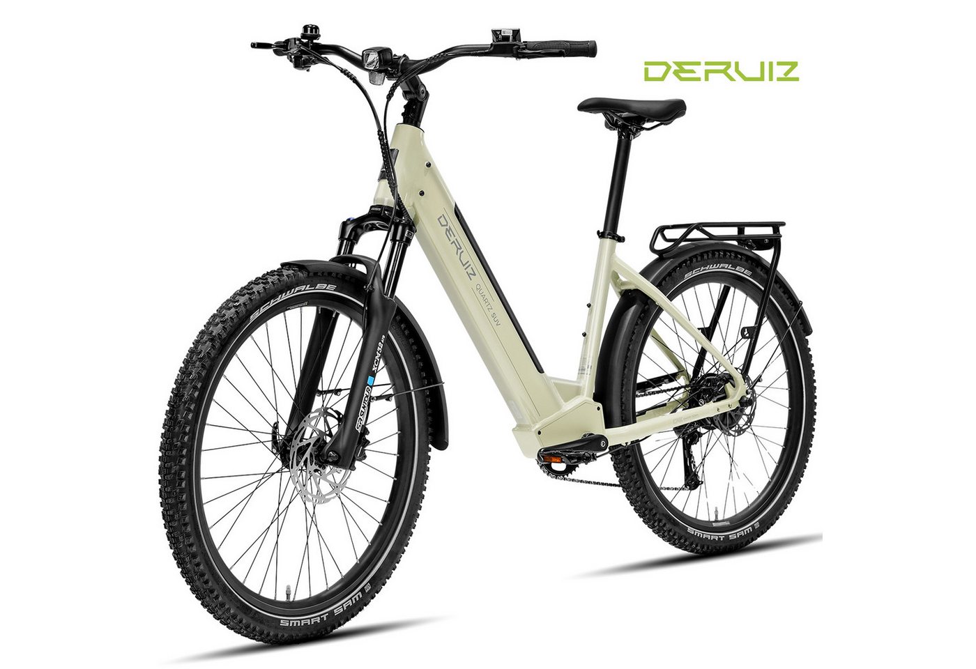 DERUIZ E-Bike Trekkingrad 28 Zoll Quartz /Quartz SUV 644 Wh, 161 km, Drehmomentsensor, 8 Gang Shimano Shimano Acera RD-M360 SGS, 8-Gang Schaltwerk, Kettenschaltung, Heckmotor, 644 Wh, (Federgabel mit Lockout, Drehmomentsensor, Farb-LCD-Display), 100-mm-Federweg, Drehmomentsensor, TEKTRO hydraulische Scheibenbremsen