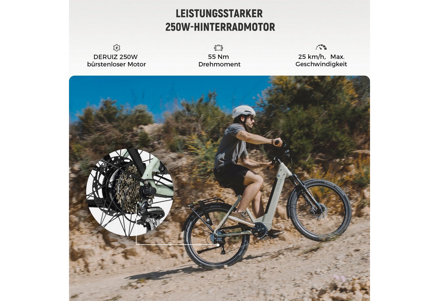 DERUIZ E-Bike Trekkingrad 28 Zoll Quartz /Quartz SUV 644 Wh, 161 km, Drehmomentsensor, 8 Gang Shimano Shimano Acera RD-M360 SGS, 8-Gang Schaltwerk, Kettenschaltung, Heckmotor, 644 Wh, (Federgabel mit Lockout, Drehmomentsensor, Farb-LCD-Display), 100-mm-Federweg, Drehmomentsensor, TEKTRO hydraulische Scheibenbremsen Bild 4