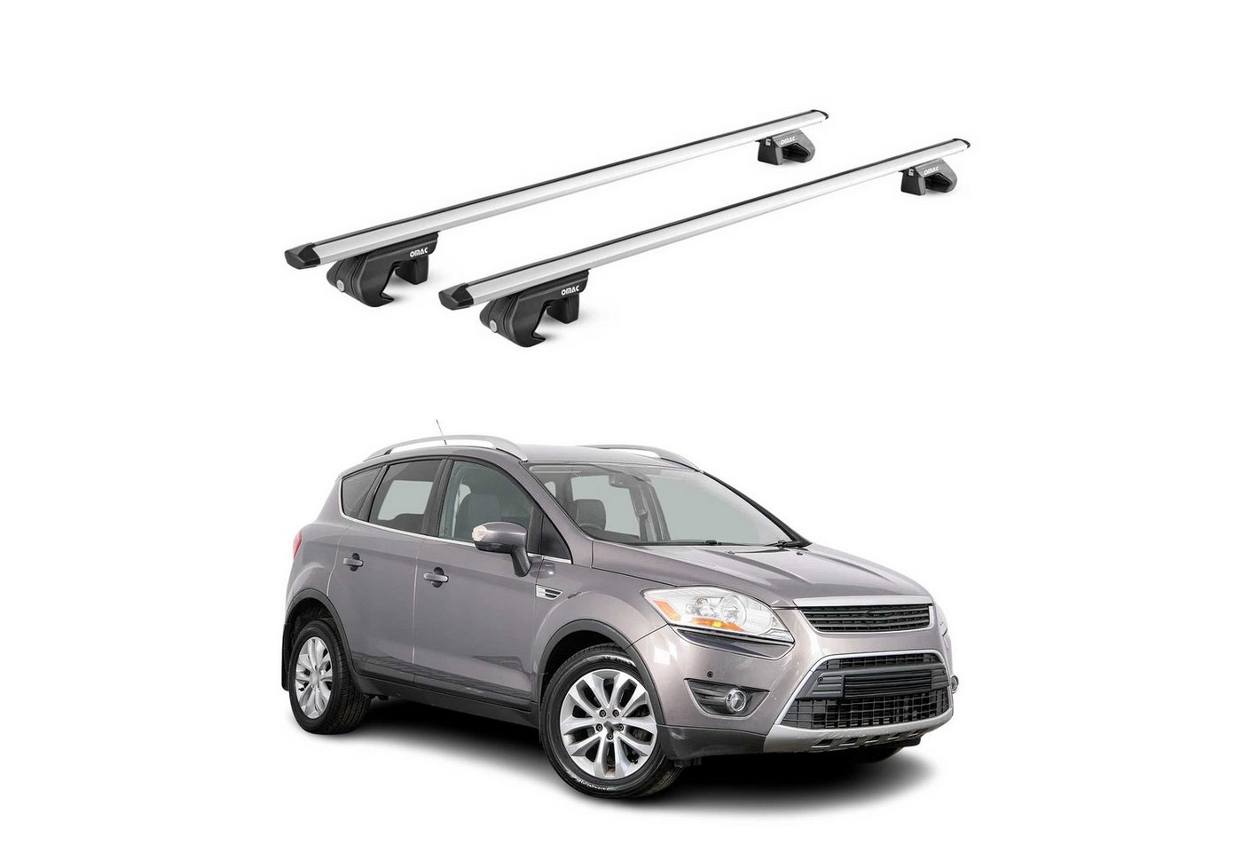 OMAC Dachträger Alu Grundträger für Ford Kuga 2008-2020 5 türig Silber ABE 2 tlg (2-St), Wasserbeständig,Abnehmbar,Multifunktional,Leichtgewichtig Bild 2