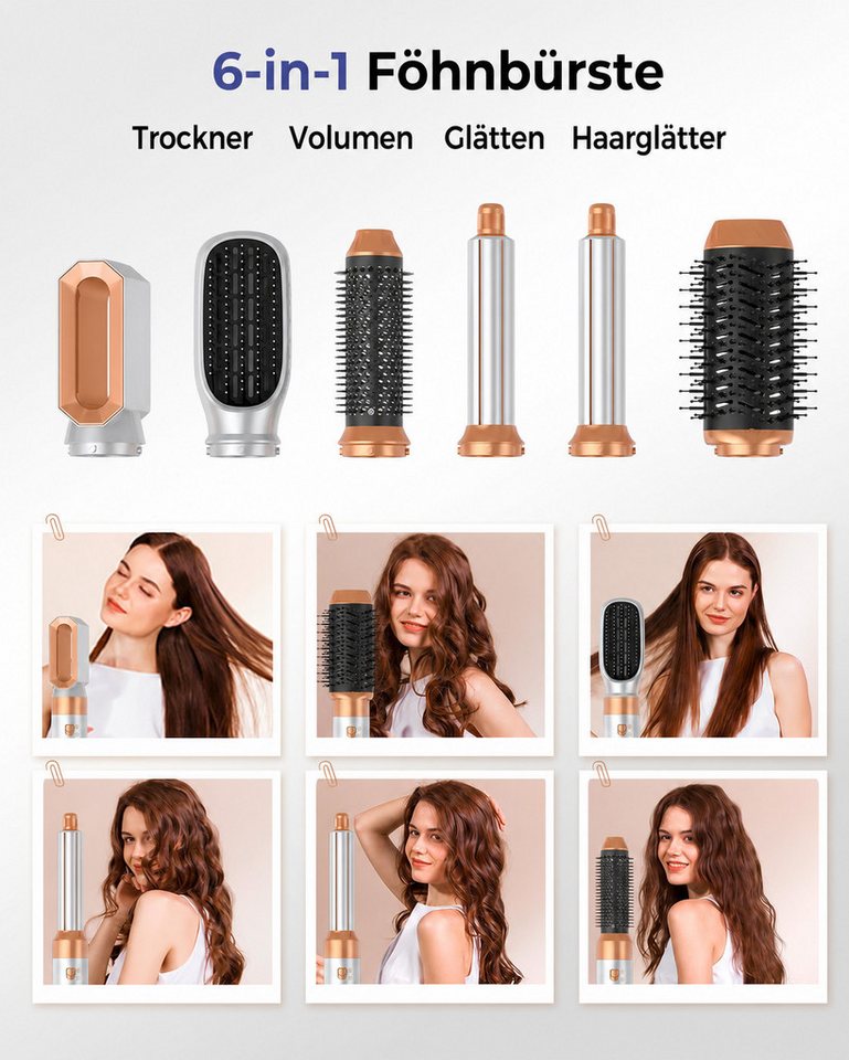 UKLISS Multihaarstyler 6-in-1-Airstyler 1000-W-Haartrockner, Warmluft-Haarstyler, Ionen-Technologie, automatischer Air-Curler, 3 Temperaturstufen Bild 2