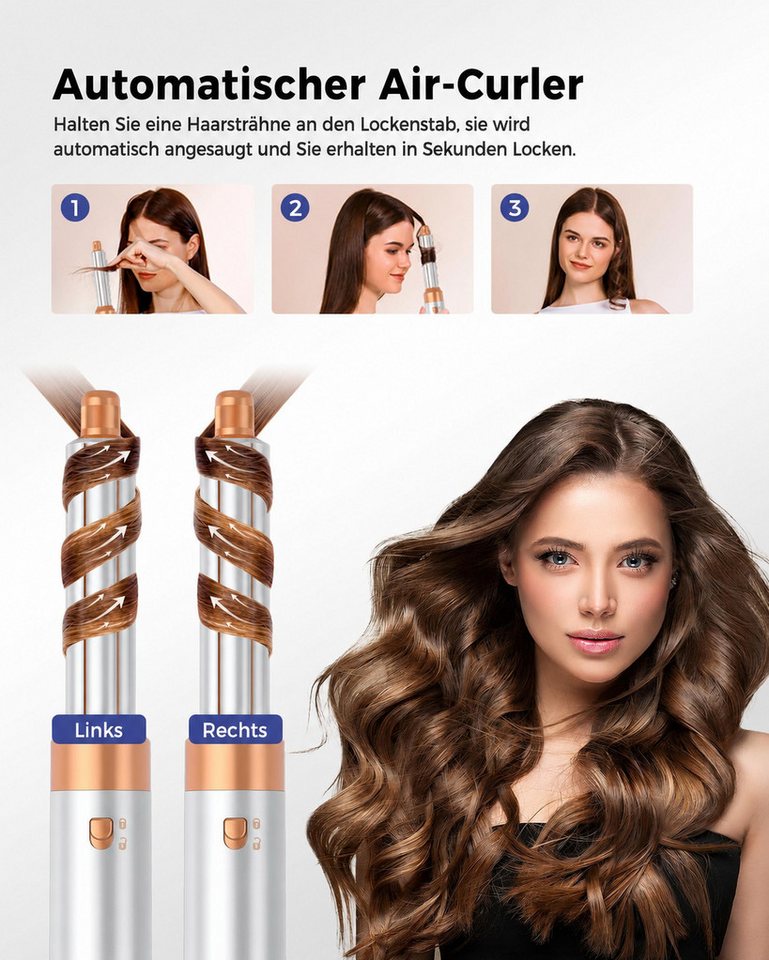 UKLISS Multihaarstyler 6-in-1-Airstyler 1000-W-Haartrockner, Warmluft-Haarstyler, Ionen-Technologie, automatischer Air-Curler, 3 Temperaturstufen Bild 5