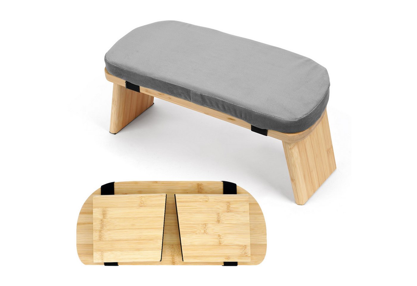 OSTWOLKE Meditationshocker Meditationsbank aus Bambus klappbar, Yoga Hocker Yogabank mit Kissen Bild 4