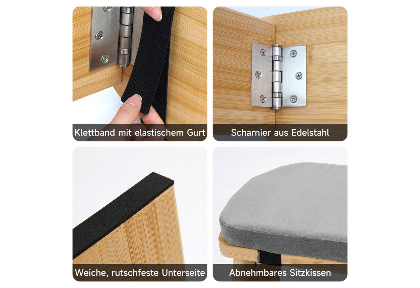OSTWOLKE Meditationshocker Meditationsbank aus Bambus klappbar, Yoga Hocker Yogabank mit Kissen Bild 5