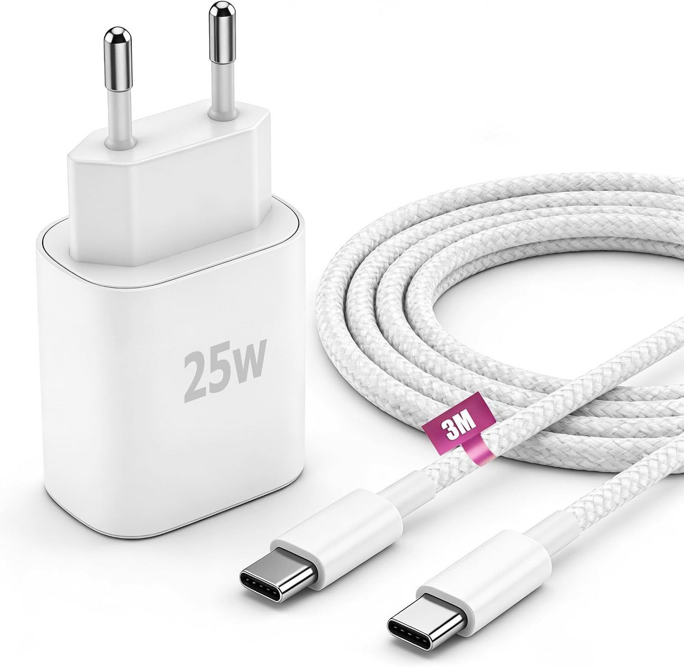POCOJAO 25W USB-C Ladegerät mit 3m Ladekabel Power Adapter Schnelllade-Gerät (3000 mA, Ladegerät mit Ladekabel, 25W USB-C Netzteil inklusive 3 m Ladekabel, 25 W, USB-C, Power Delivery, 3 m Ladekabel, Schnellladefunktion) Bild 2