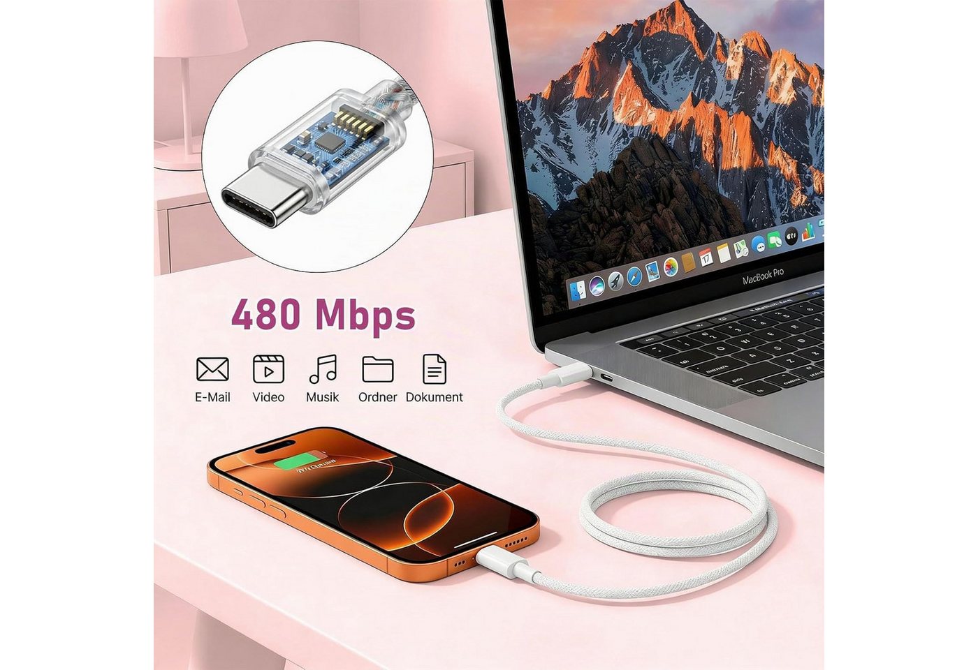 POCOJAO 25W USB-C Ladegerät mit 3m Ladekabel Power Adapter Schnelllade-Gerät (3000 mA, Ladegerät mit Ladekabel, 25W USB-C Netzteil inklusive 3 m Ladekabel, 25 W, USB-C, Power Delivery, 3 m Ladekabel, Schnellladefunktion) Bild 3