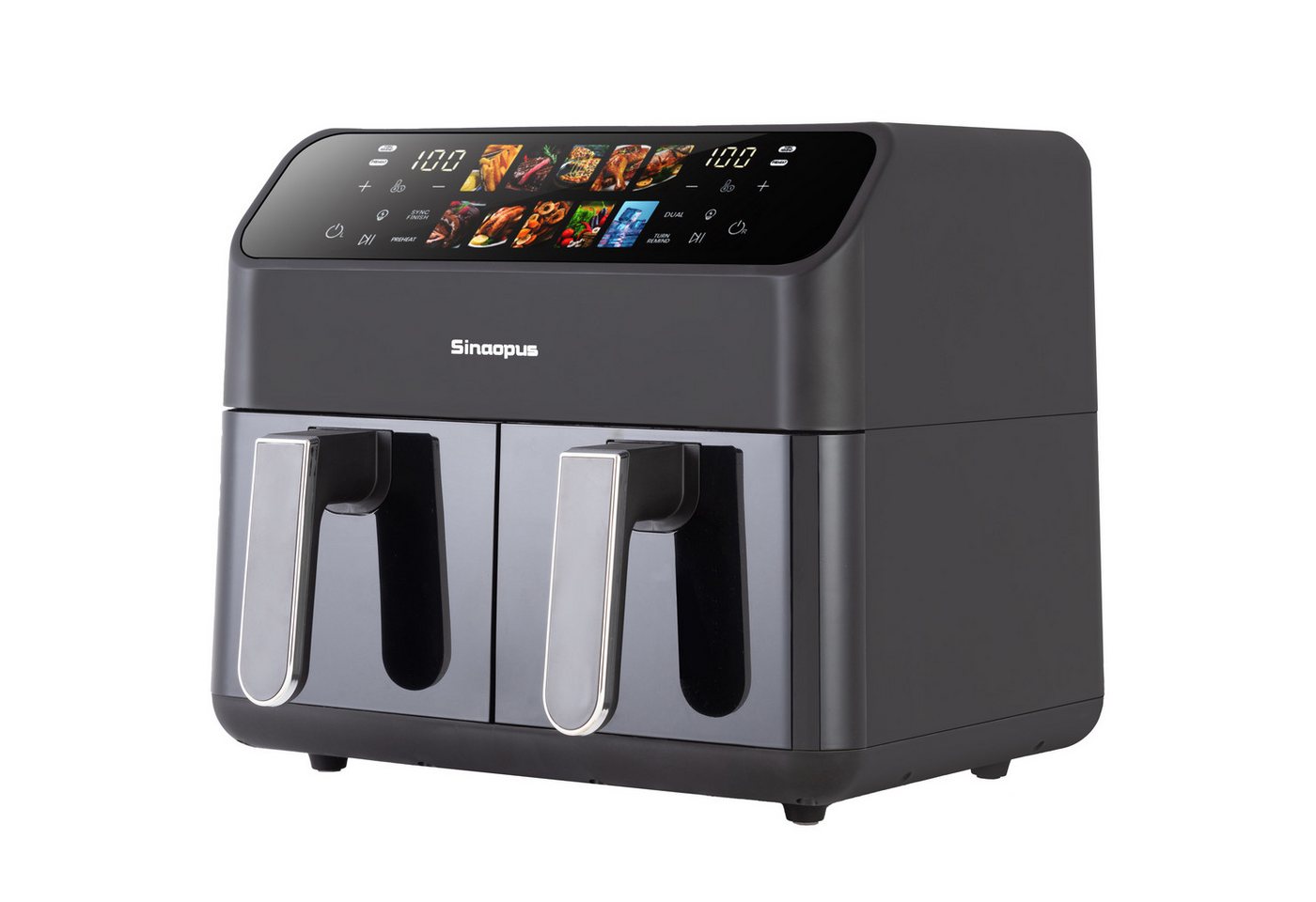 Sinaopus Heißluftfritteuse Doppelkammer 9 L Airfryer mit Sichtfenster & Farbdisplay – XXL, 2000,00 W, 9 L Kapazität, 10 Automatikprogrammen und intuitiver Touch-Steuerung Bild 5