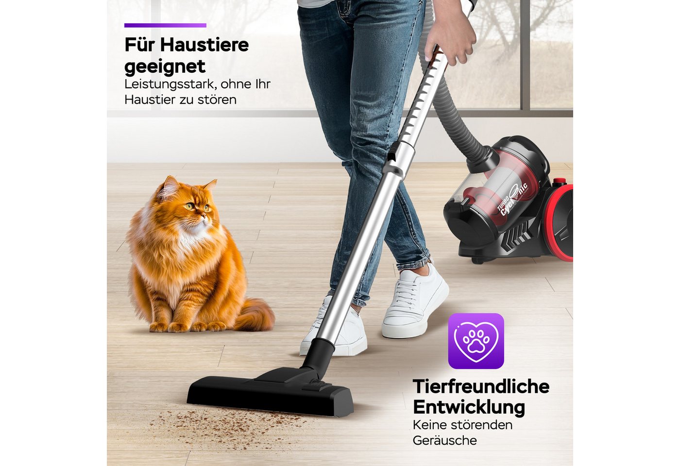 TurboTronic by Z-Line Stielstaubsauger 700 W Staubsauger ohne Beutel, 19 kPa, HEPA Filter, 2,5 l Behälter, 700 W, beutellos, Beutellos, Zyklon Technologie, Kabelaufwicklung und Teleskoprohr Bild 3