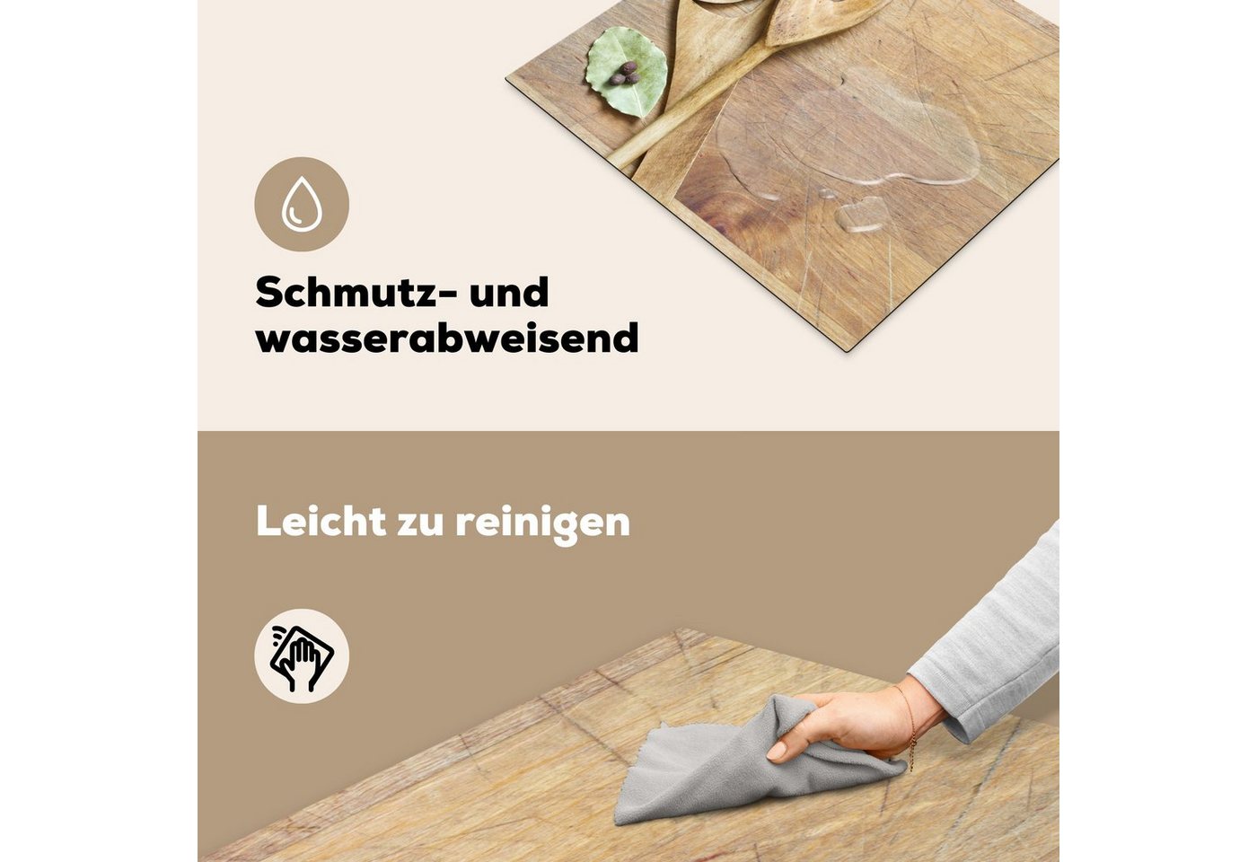 MuchoWow Herd-Abdeckplatte Holz - Löffel - Braun - Smiley, Vinyl, (1 tlg), Küche Herdabdeckplatte Ceranfeld Vinyl Einteilig, 59x52 cm Bild 4