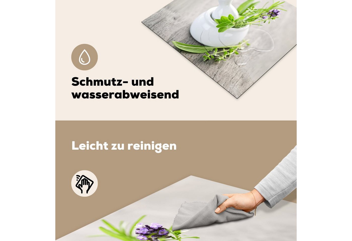 MuchoWow Herd-Abdeckplatte Kräuter - Grün - Weiß - Glas, Vinyl, (1 tlg), Cerankochfeld Abdeckung, Herd Abdeckplatten Vinyl, 58.3x51.3 cm
