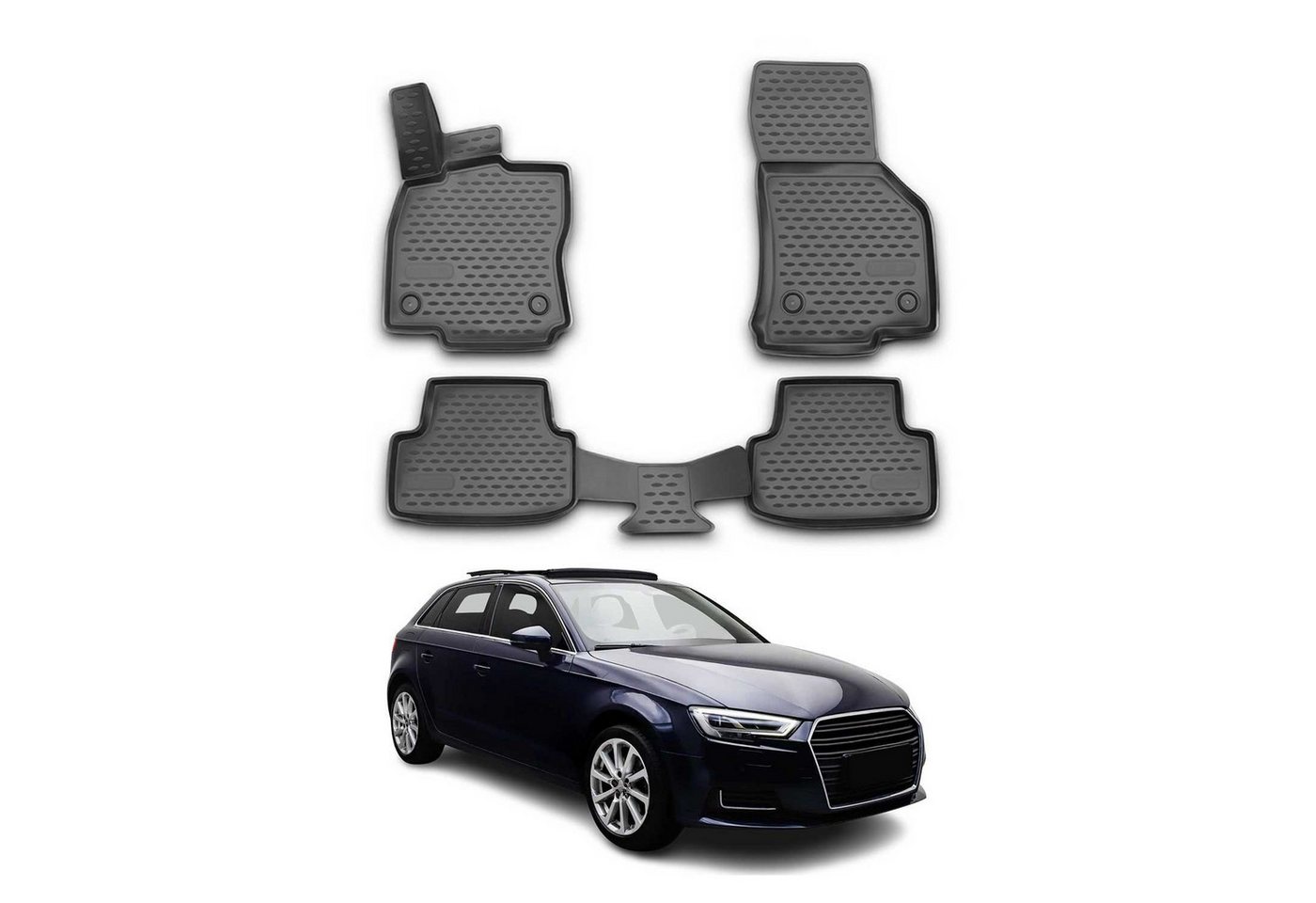 OMAC Auto-Fußmatten für Audi A3 2012-2020 Sportback Schwarz 4 tlg TPE (4 St), für Audi A3 2012-2020 Sportback Audi A3 2012-2020 Sportback, Antirutsch,Wasserfest,Einfache Installation Bild 3