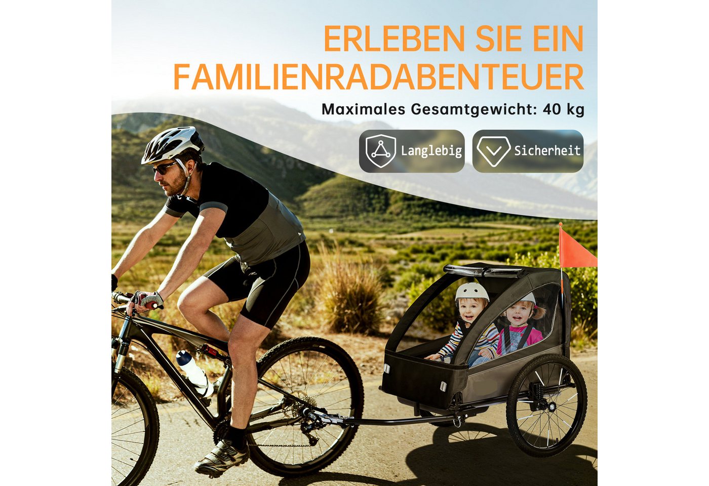FANNOU Fahrradkinderanhänger, 2in1 Kinderanhänger Fahrradanhänger für 1 oder 2 Kinder Bild 2