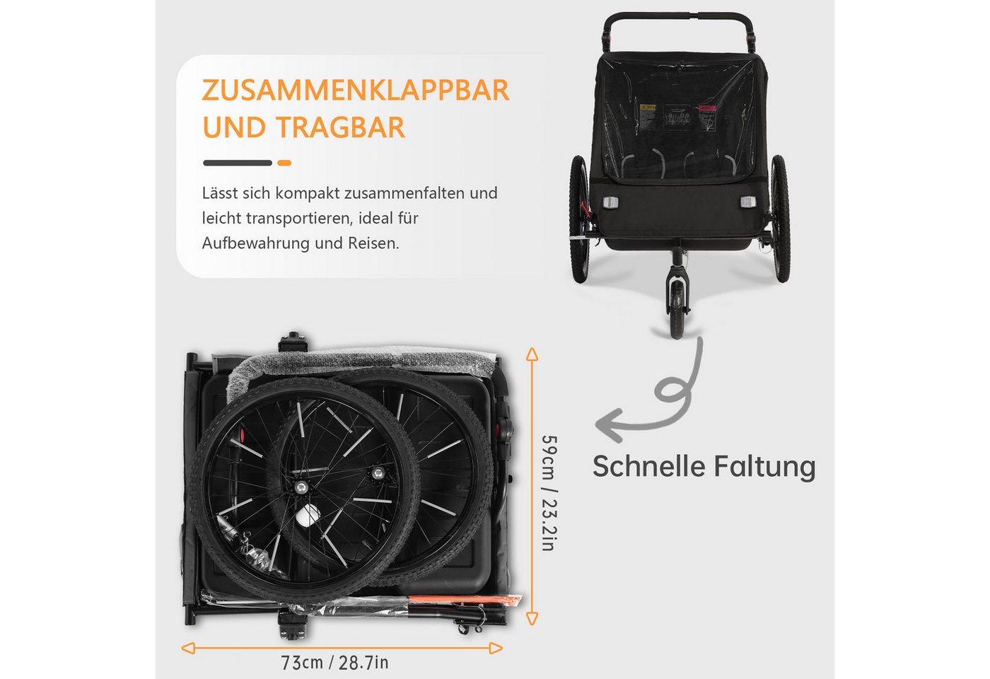 FANNOU Fahrradkinderanhänger, 2in1 Kinderanhänger Fahrradanhänger für 1 oder 2 Kinder Bild 4