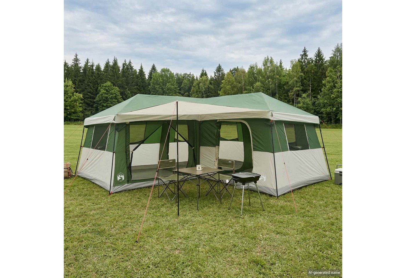 vidaXL Kuppelzelt Familienzelt mit Regenfly wasserdicht 14 Personen Grün, (1 tlg)