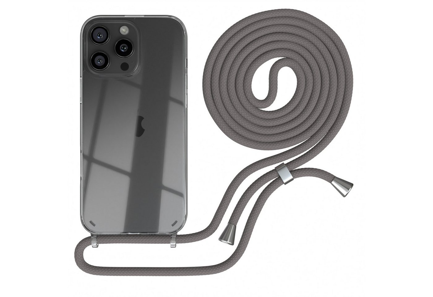 EAZY CASE Handykette Hülle mit Kette für Apple iPhone 16 Pro Max 6,9 Zoll, Slimcover Handykette Hülle mit Band Handykordel Clear Case Slim Grau Bild 2