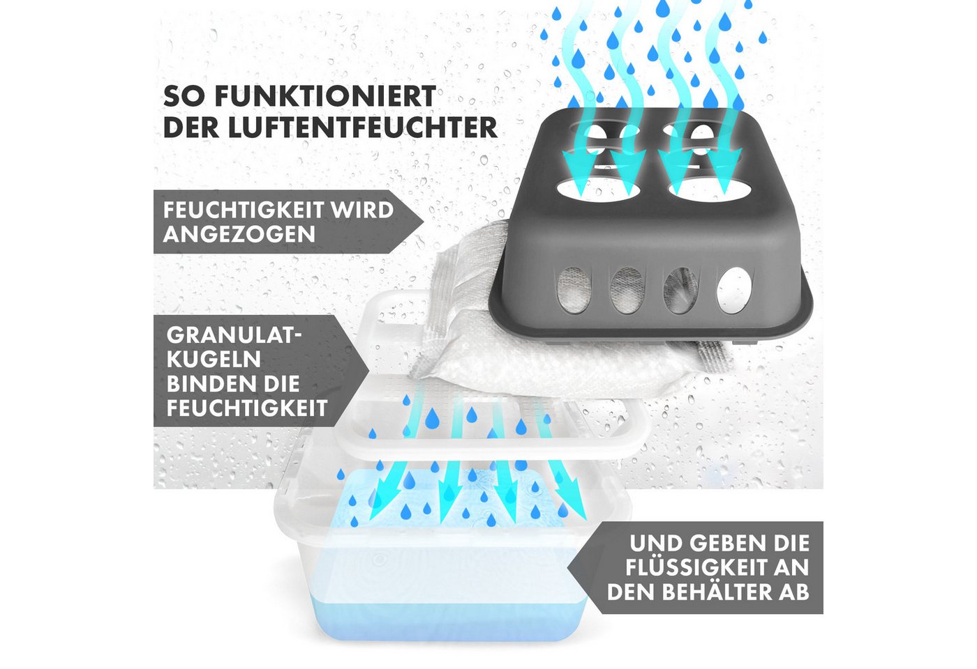 Floordirekt Luftentfeuchter 4er-SET Nachfüllbar & wiederverwendbar, Raumentfeuchter in 6 Farben und 2 Designs