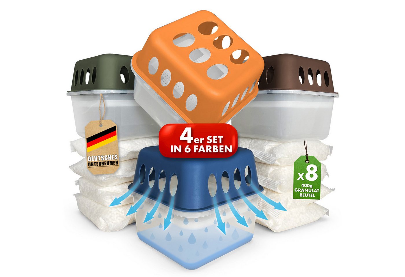 Floordirekt Luftentfeuchter 4er-SET Nachfüllbar & wiederverwendbar, Raumentfeuchter in 6 Farben und 2 Designs Bild 3
