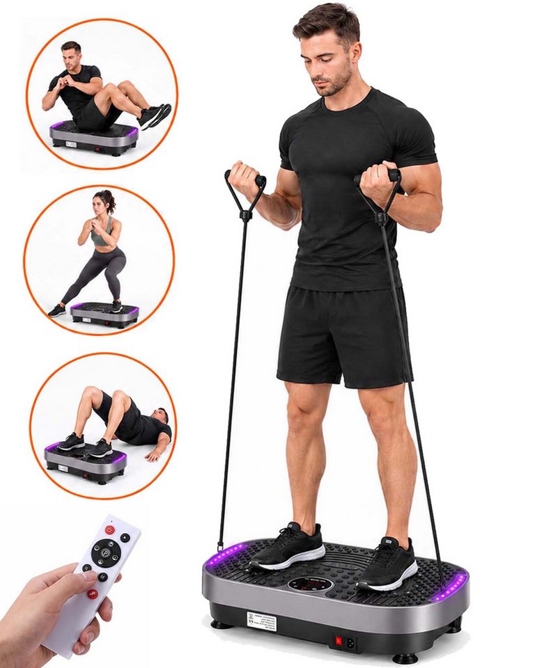kehot Vibrationsplatte Vibrationsplatte mit Magnetmassage, LED-Licht, Ganzkörpertraining Home, 200 W, 120 Intensitätsstufen, mit 4+1 Trainingsmodi, Trainingsbändern, Muskelaufbau,Fitness Training Bild 4