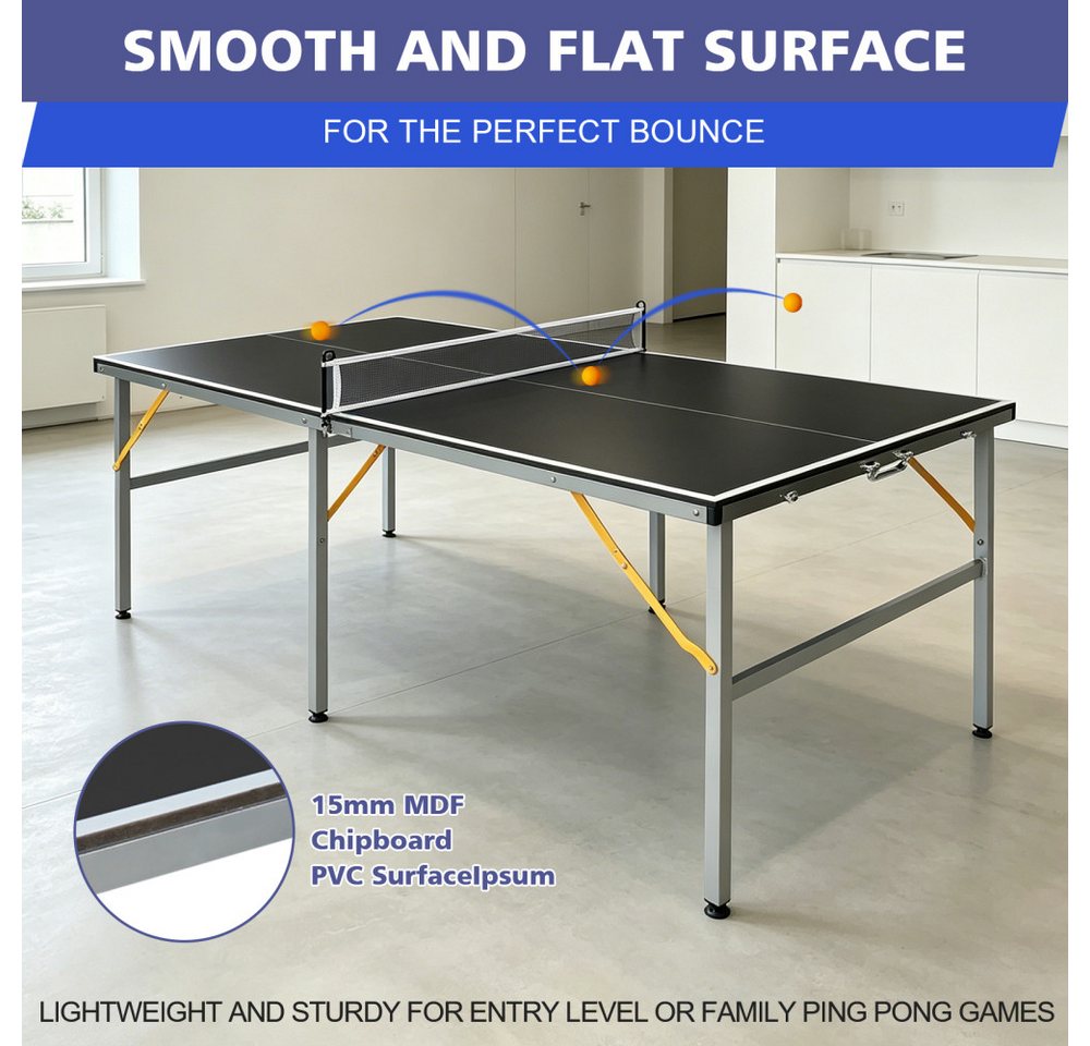 BBWL Tischtennisplatte mit Zubehör, professionelle Ping Pong Platte mit Netz, Schlägern, Tischtennisplatte 182x91cm klappbar für Indoor Outdoor Bild 3