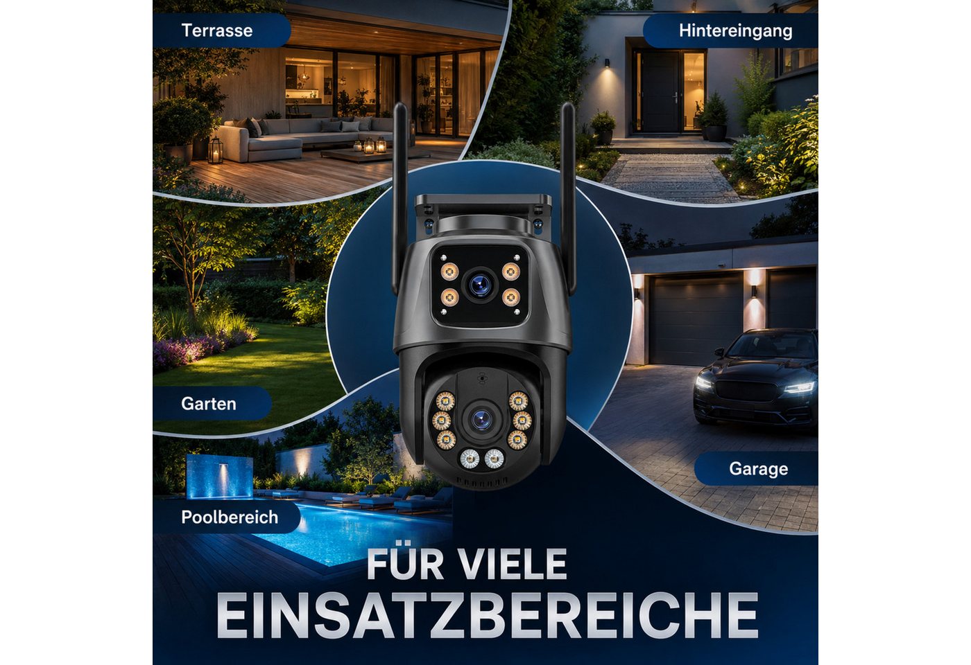 HS.SUPPLY Überwachungskamera Smarte Überwachungskamera, Sicherheitssystem (Innenbereich, Außenbereich, Komplettset, Fernzugriff, Nachtsicht, Bewegungsverfolgung, etc)