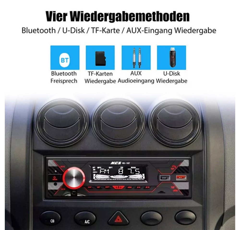 ESSGOO Autoradio mit Bluetooth BT Freisprech 7 Farben 1 DIN MP3 Player USB FM Autoradio (FM MP3)