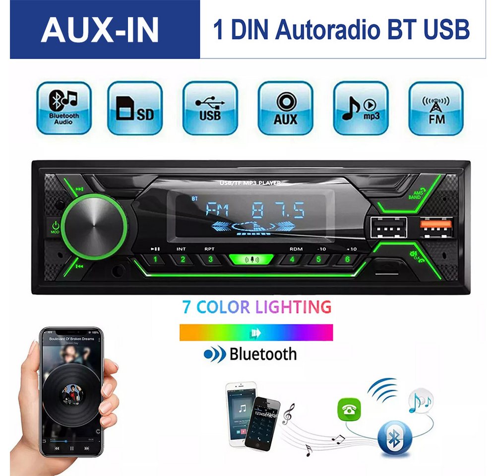 ESSGOO Autoradio mit Bluetooth BT Freisprech 7 Farben 1 DIN MP3 Player USB FM Autoradio (FM MP3) Bild 2