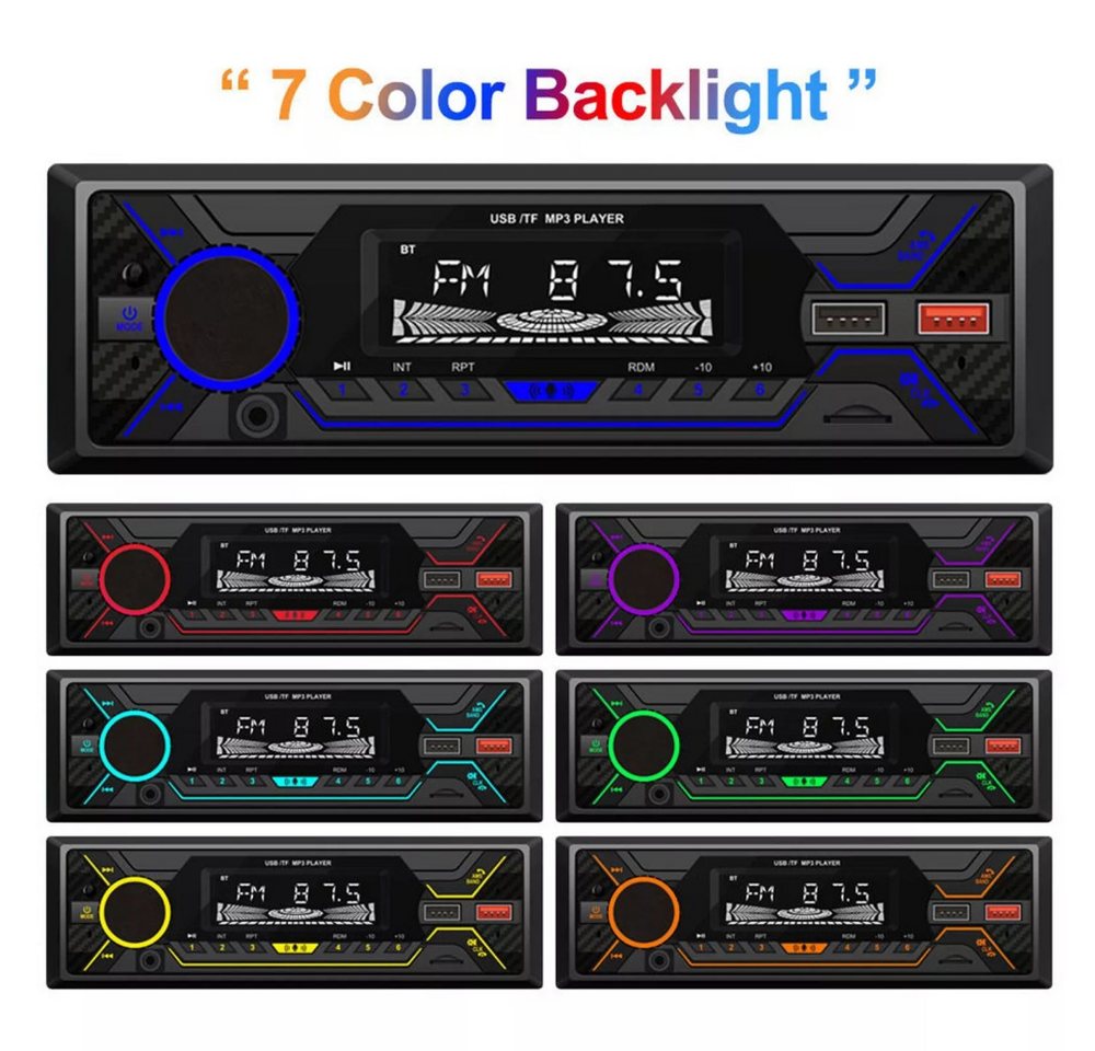ESSGOO Autoradio mit Bluetooth BT Freisprech 7 Farben 1 DIN MP3 Player USB FM Autoradio (FM MP3) Bild 3