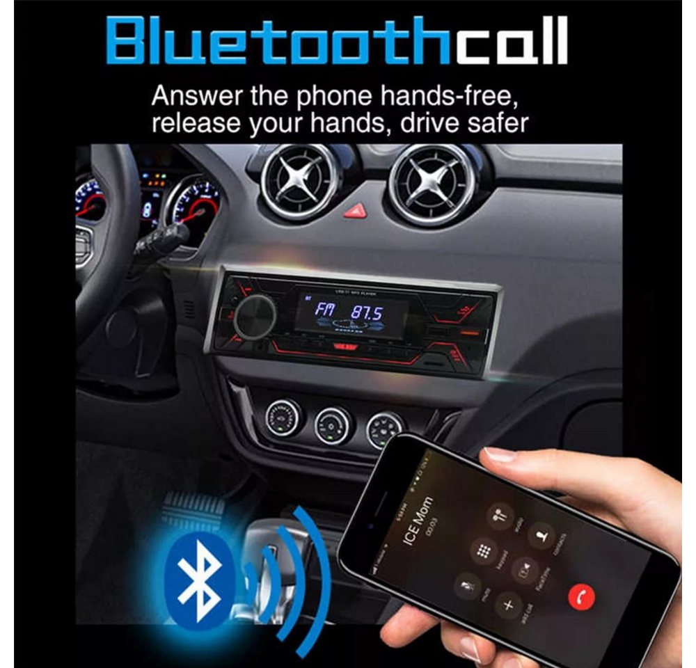 ESSGOO Autoradio mit Bluetooth BT Freisprech 7 Farben 1 DIN MP3 Player USB FM Autoradio (FM MP3) Bild 4