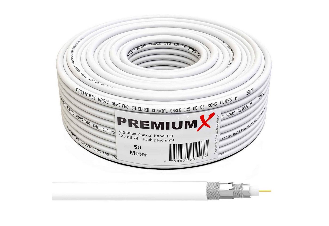 PremiumX 50m BASIC Koaxialkabel 135dB 4-fach SAT Kabel Montage Set SAT-Kabel Bild 3