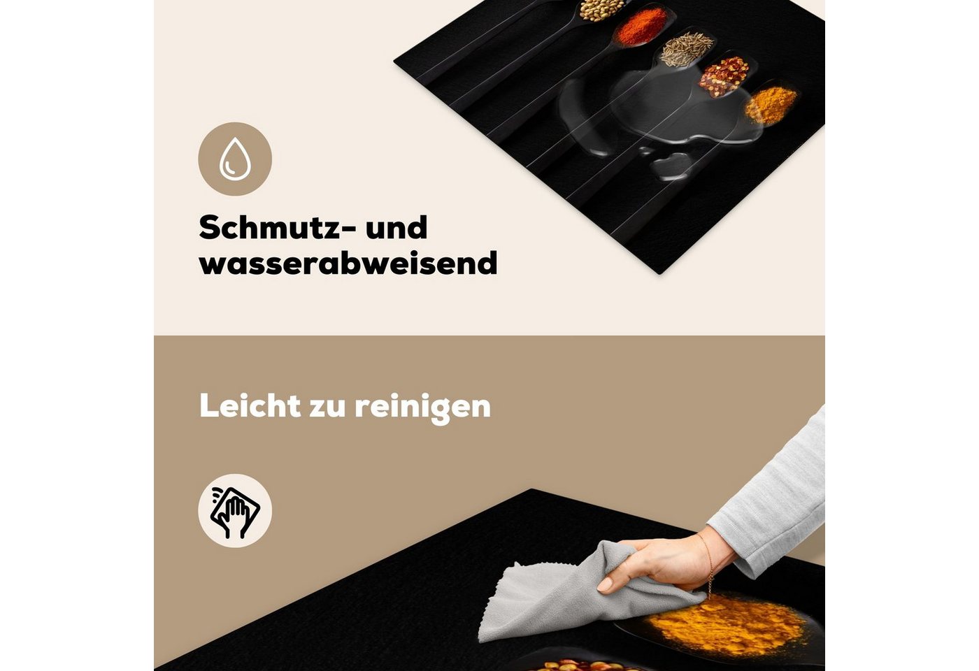 MuchoWow Herd-Abdeckplatte Löffel - Gewürze - Schwarz - Gewürze - Rustikal, Vinyl, (1 tlg), Küche Herdabdeckplatte Ceranfeld Vinyl Einteilig, 59x52 cm Bild 3