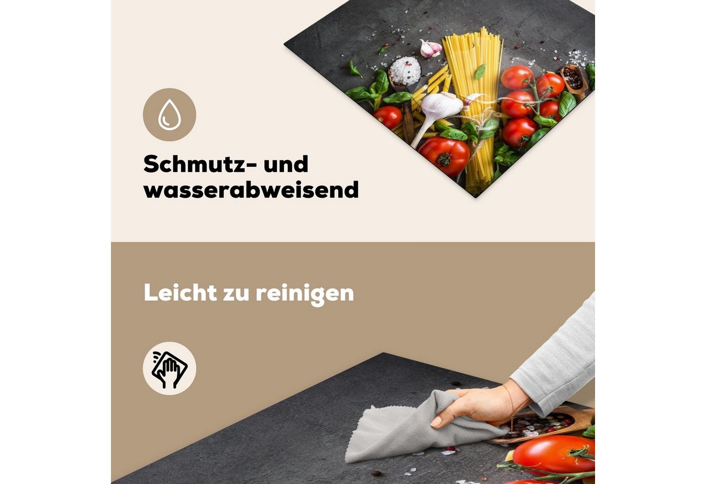 MuchoWow Herd-Abdeckplatte Nudeln - Kräuter - Tomate - Gewürze - Rustikal, Vinyl, (1 tlg), Ceranfeldabdeckung Küche, Herdabdeckplatte Einteilig, 60x52 cm Bild 3