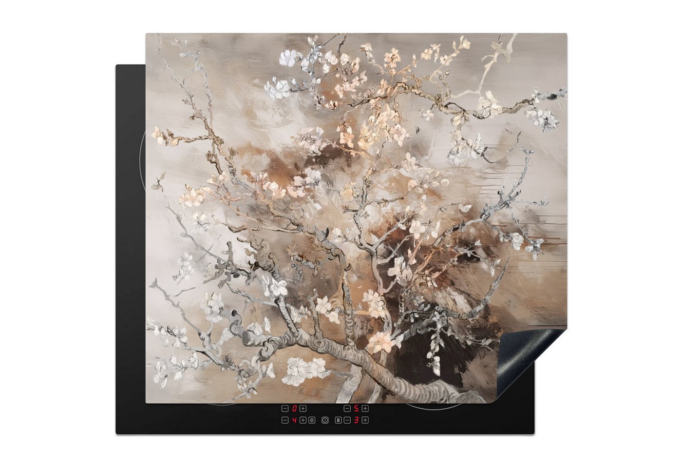 MuchoWow Herd-Abdeckplatte Mandelblüte - Van Gogh - Beige - Abstrakt, Vinyl, (1 tlg), Abdeckplatte für Ceranfeld, Herd Inductionsmatte, 60x50 cm Bild 3