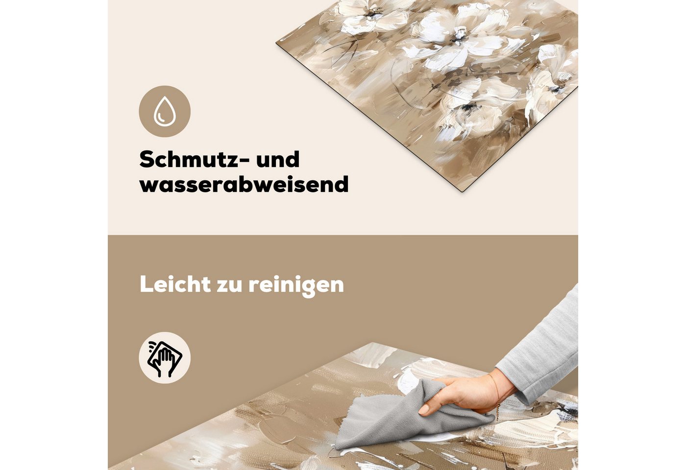 MuchoWow Herd-Abdeckplatte Beige - Blumen - Abstrakt - Modern, Vinyl, (1 tlg), Ceranfeldabdeckung Küche, Herdabdeckplatte Einteilig, 60x52 cm Bild 3