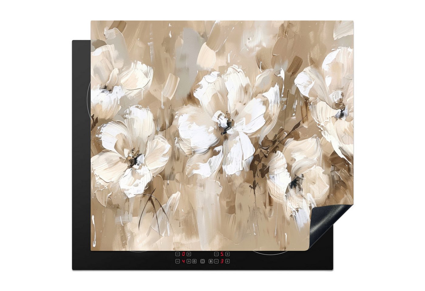 MuchoWow Herd-Abdeckplatte Beige - Blumen - Abstrakt - Modern, Vinyl, (1 tlg), Ceranfeldabdeckung Küche, Herdabdeckplatte Einteilig, 60x52 cm Bild 4