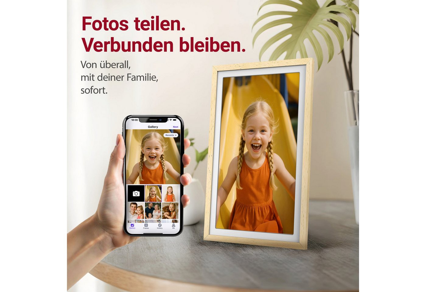 Xoro CPF 15PF - Digitaler WLAN Bilderrahmen in Buchenholz Digitaler Bilderrahmen (38,1 cm/15 ", 1920 × 1080 Pixel, 32 GB, Wetter‑/Uhrfunktion, Lautsprecher und vielseitige Medienformate) Bild 2